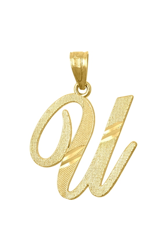 10k Yellow Gold Unisex Initial Alphabet U Charm Pendant for Men Women