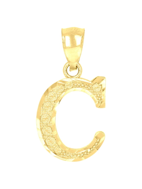10k Yellow Gold Unisex Initial C Alphabet Charm Pendant for Men Women