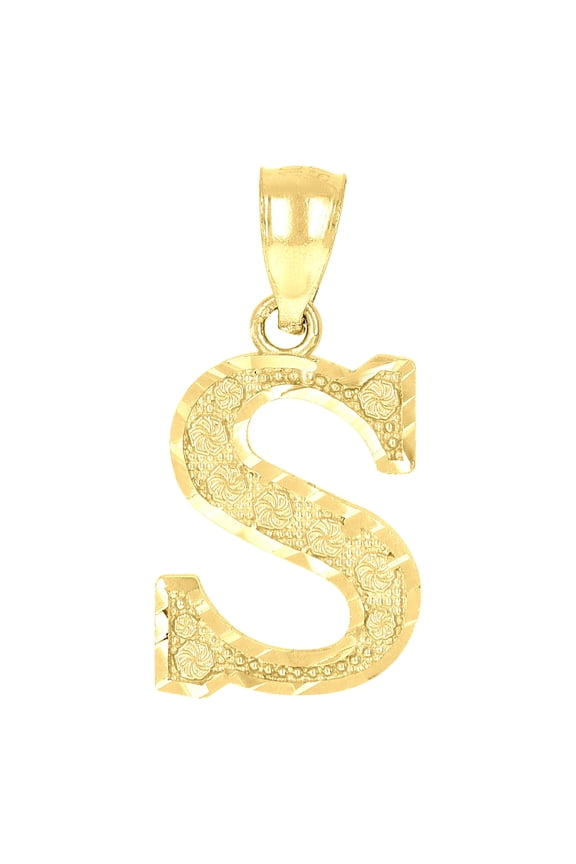 Initial Letter Alphabet S Charm Pendant 10k, Gold
