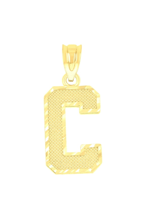 10k Yellow Gold Unisex Textured Initial Letter C Charm Pendant for Men Women