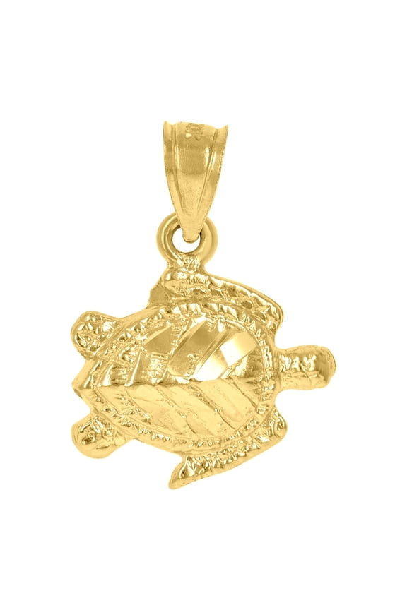 10k Yellow Gold Womens Textured Sea Turtle Animal Charm Pendant for Women