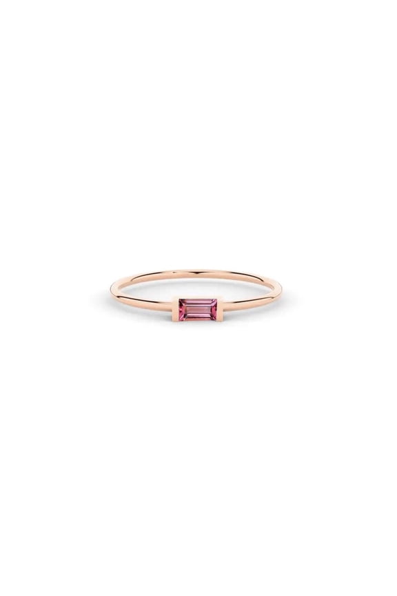 10k/14k/18k Solid Gold Plated Jewellery Natural Tiny Baguette Ring,Pink Tourmaline Baguette Jewellery Wedding Gift Ring, Natural Gemstone Rings