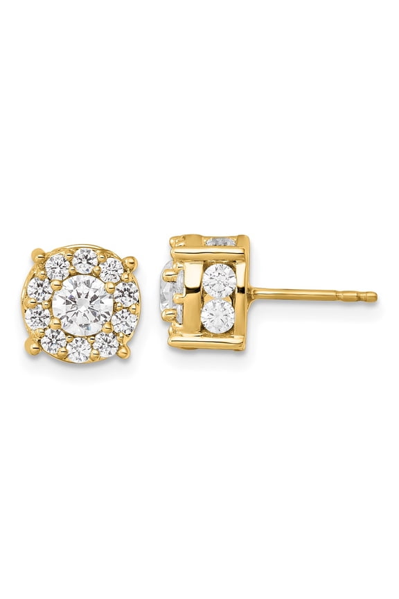 10k 2 carat Lab Grown Diamond VS/SI+ G+ Complete Round Fashion Halo Post Earrings