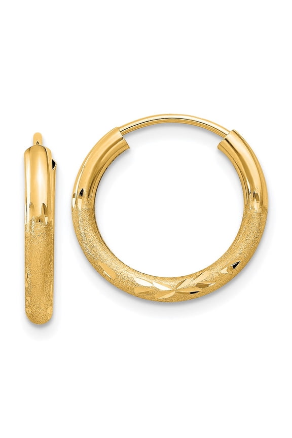 10k 2mm Satin Diamond-cut Endless Hoop Earrings