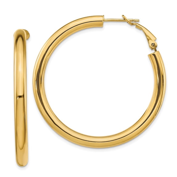 10k 4x35mm Polished Round Omega Back Hoop Earrings
