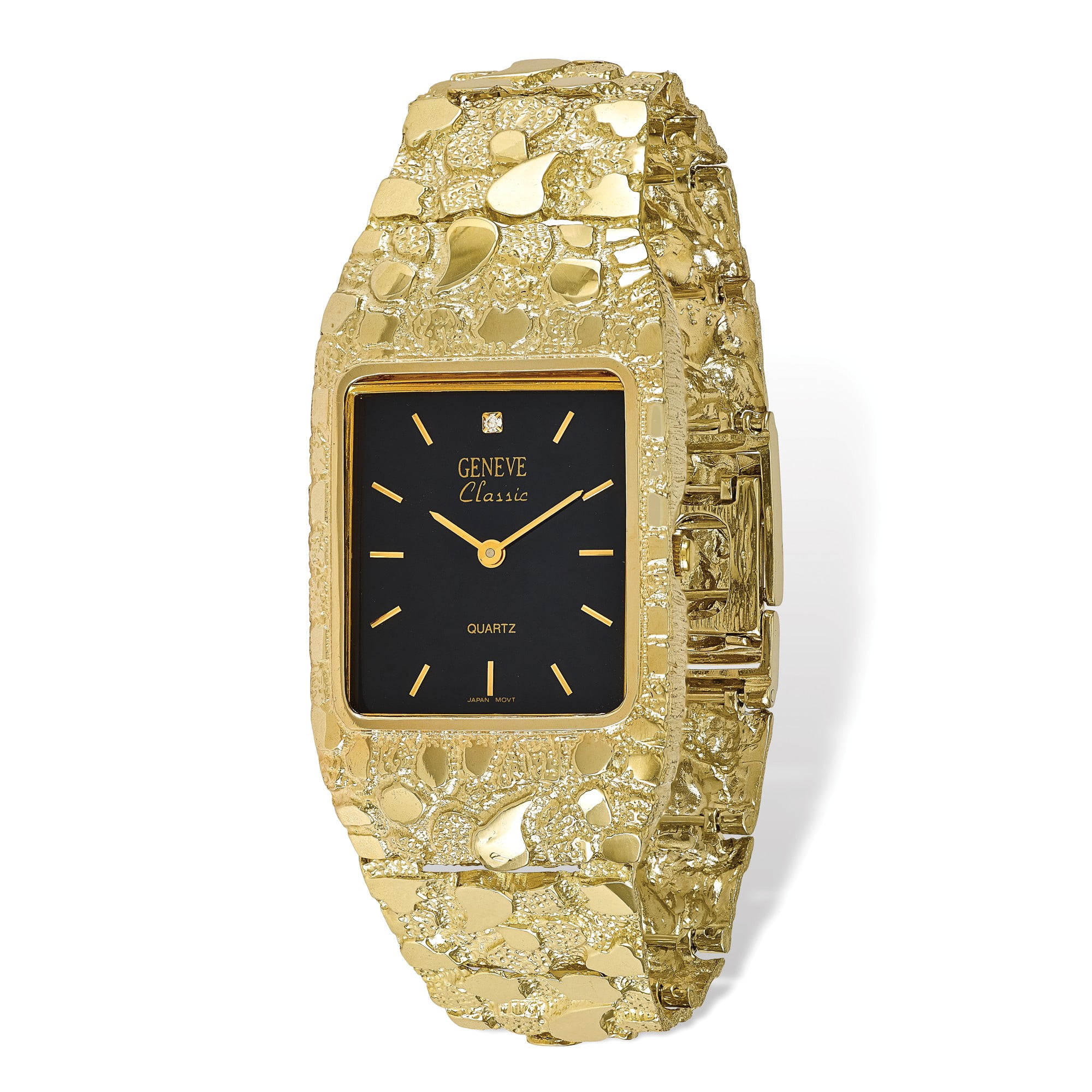10k Black 27x47mm Dial Square Face Nugget Watch in 10k Yellow Gold