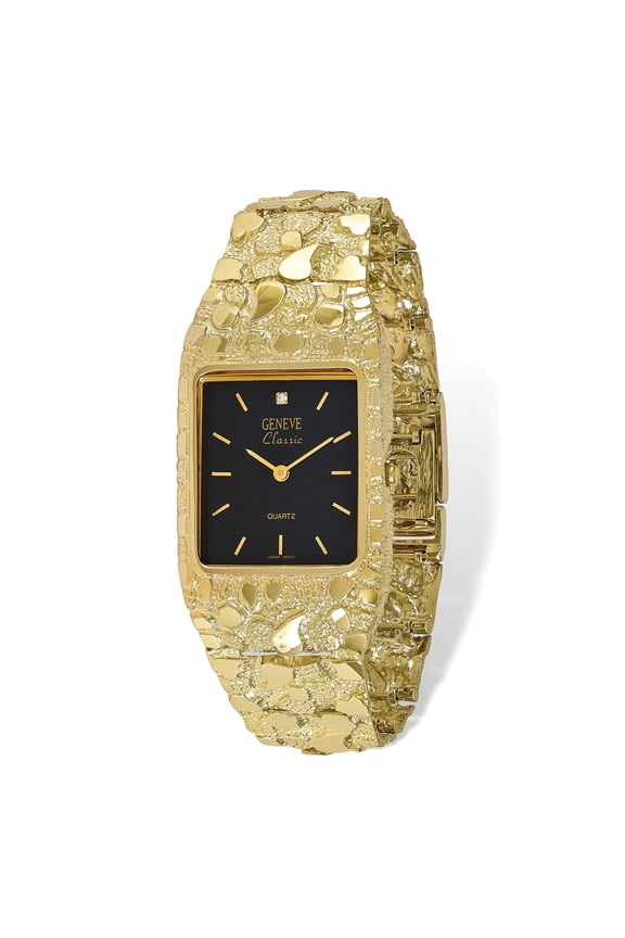 10k Black 27x47mm Dial Square Face Nugget Watch in 10k Yellow Gold