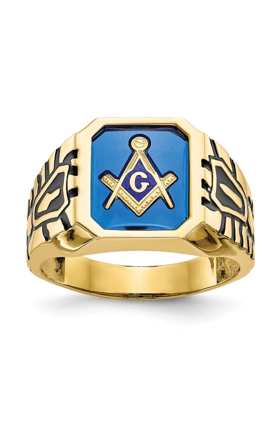 10k Blue Acrylic Men's Masonic Ring in 10k Yellow Gold