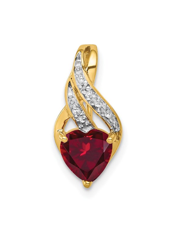 10k Diamond and Created Ruby Polished Heart Pendant
