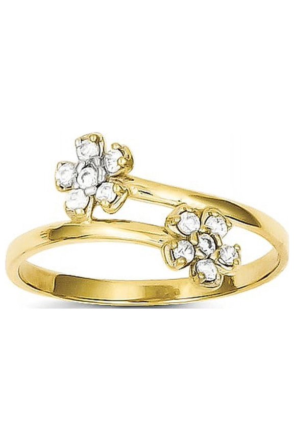 10k Double Flower CZ Ring