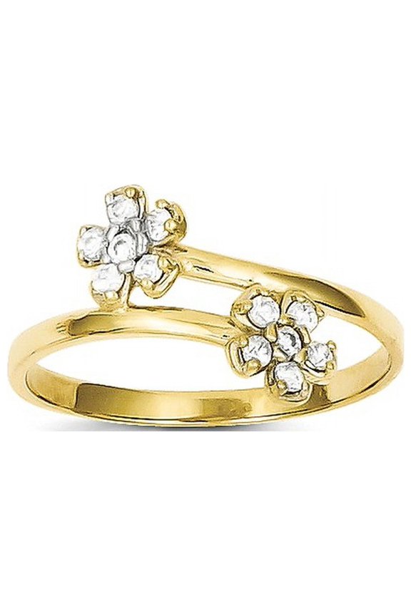 10k Double Flower CZ Ring