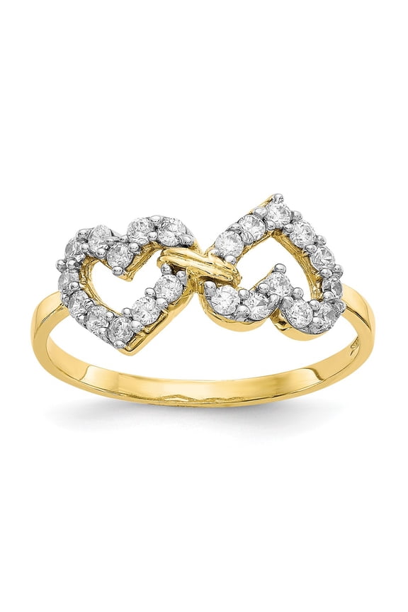 10k Double Heart CZ Ring