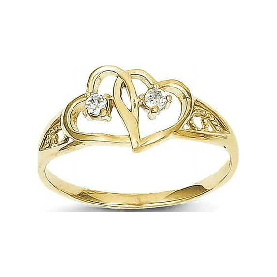 10k Double Heart CZ Ring