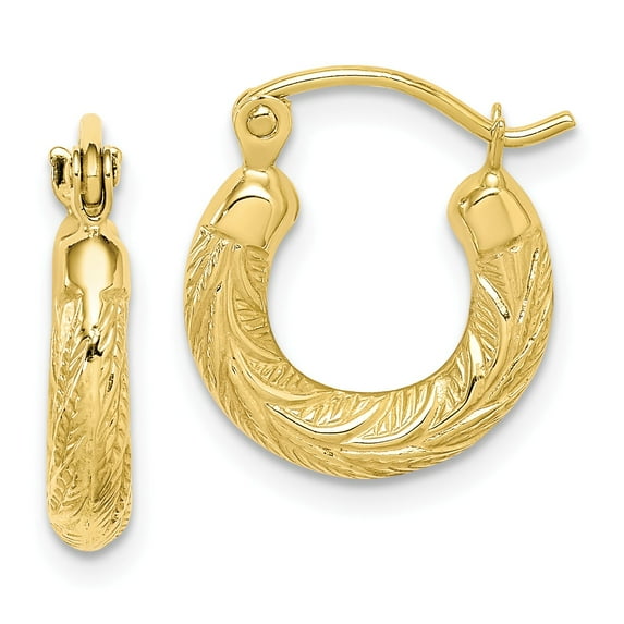 10k Fancy Small Hoop Earrings in 10k Yellow Gold