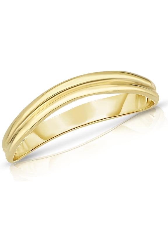10k Yellow Gold or White Gold or Rose Gold 3mm Comfort Fit Curved Double Wave Ring