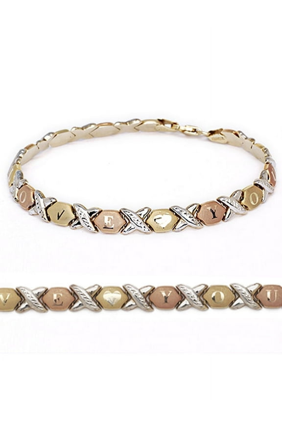 10k Fine Gold Stampato Xoxo Hugs and Kisses "I Love You" Chain Bracelet