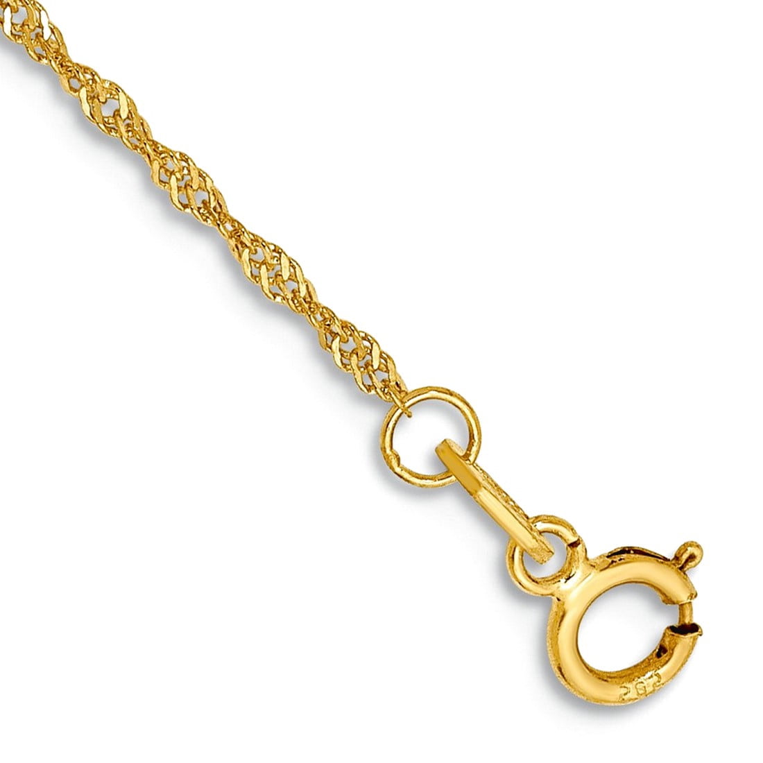 10k Solid Yellow Gold 1.1mm Singapore Chain Anklet 10 Inch Anklet for Women and Men - .6 Grams