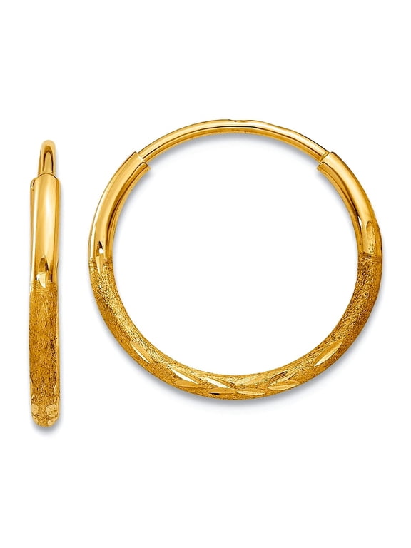 10k Solid Yellow Gold 1.25mm Sparkle-Cut Endless Hoop Earrings 12x12mm Wide 1.25mm Thick Hoop Earring for Women