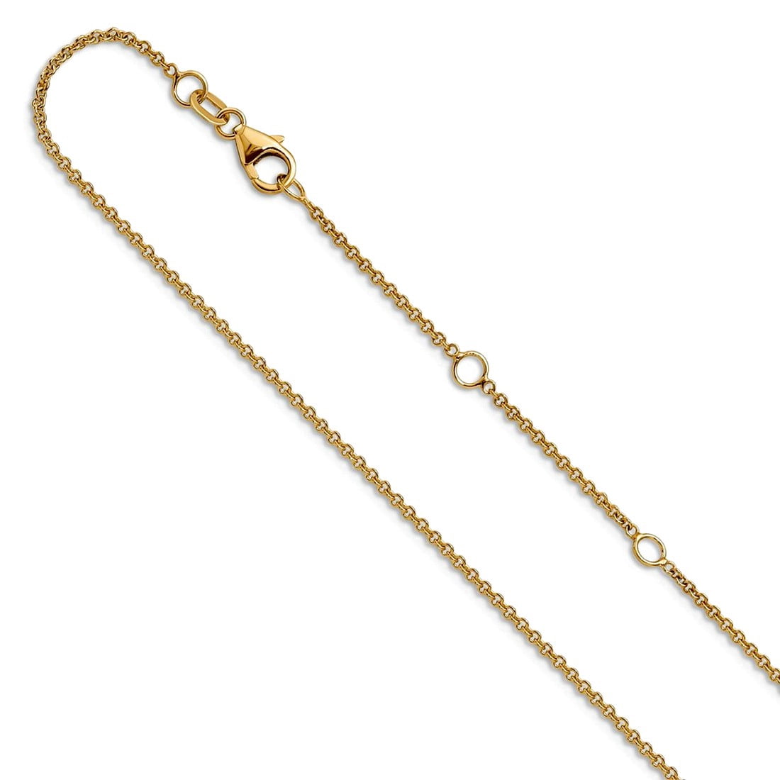 One Inch Chain 10k Solid Yellow Gold 1.4mm Round Cable 1in+1inch Adjustable Chain ...