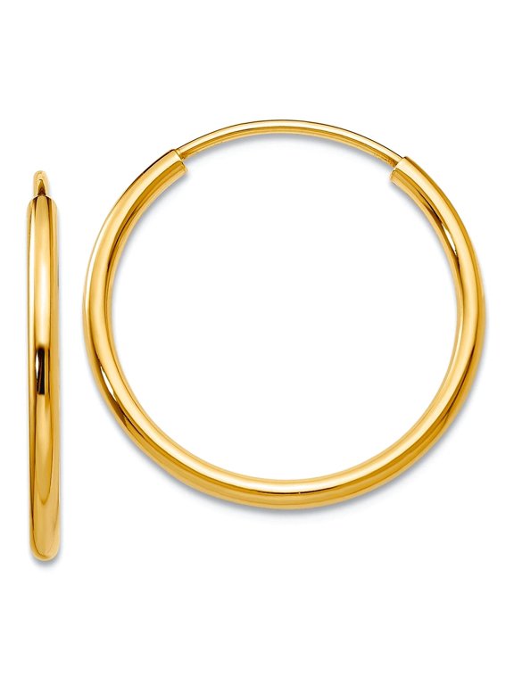 10k Solid Yellow Gold 1.5mm Polished Round Endless Hoop Earrings 17x17mm Wide 1.5mm Thick Hoop Earring for Women