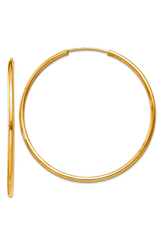 10k Solid Yellow Gold 1.5mm Polished Round Endless Hoop Earrings 34x36mm Wide 1.5mm Thick Hoop Earring for Women