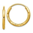 thumbnail image 1 of 10k Solid Yellow Gold 1.5mm Satin Sparkle-Cut Endless Hoop Earrings 12x12mm Wide 1.5mm Thick Hoop Earring for Women, 1 of 2
