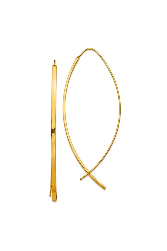 10k Solid Yellow Gold 1.75mm Square Tube Wire Threader Earrings 57.9x22.6mm Wide Stud Earring for Women