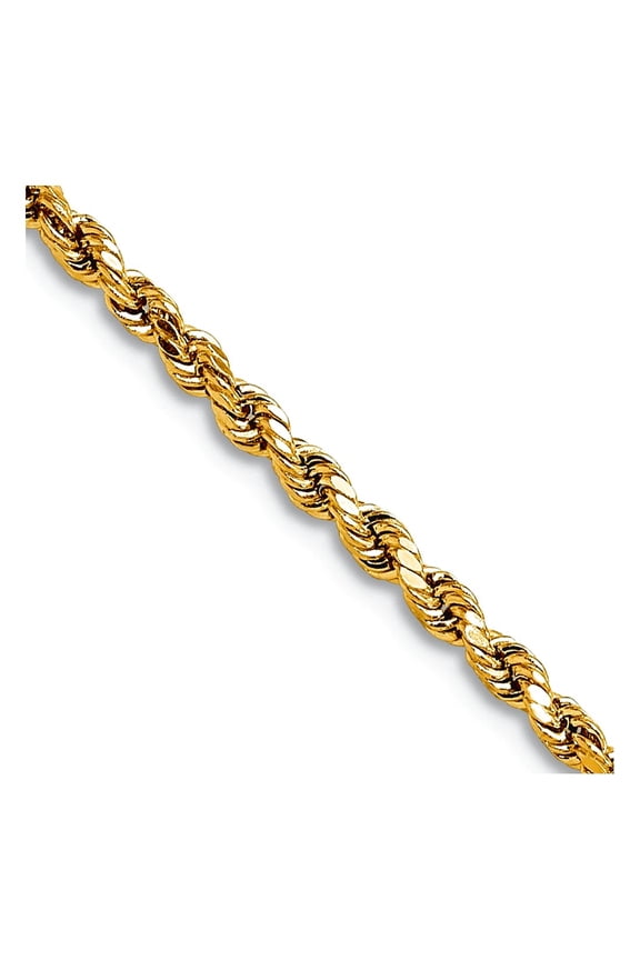 10k Yellow Gold 2.25mm Semi-solid Sparkle-Cut Rope Chain Necklace 24 Inch Chain Necklace for Women and Men