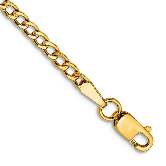 10k Yellow Gold 2.5mm Semi-solid Curb Link Chain Anklet 9 Inch Anklet for Women and Men - 1.2 Grams