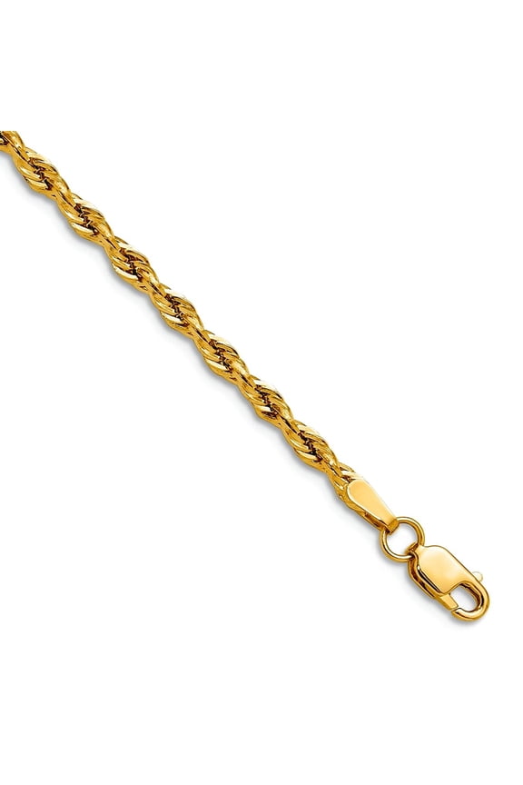 10k Yellow Gold 2.5mm Semi-solid Rope Chain Bracelet 7 Inch Link Bracelet for Women and Men