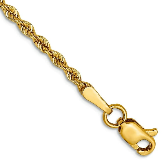 10k Yellow Gold 2mm Solid Regular Rope Chain Bracelet 7 Inch Link Bracelet for Women and Men