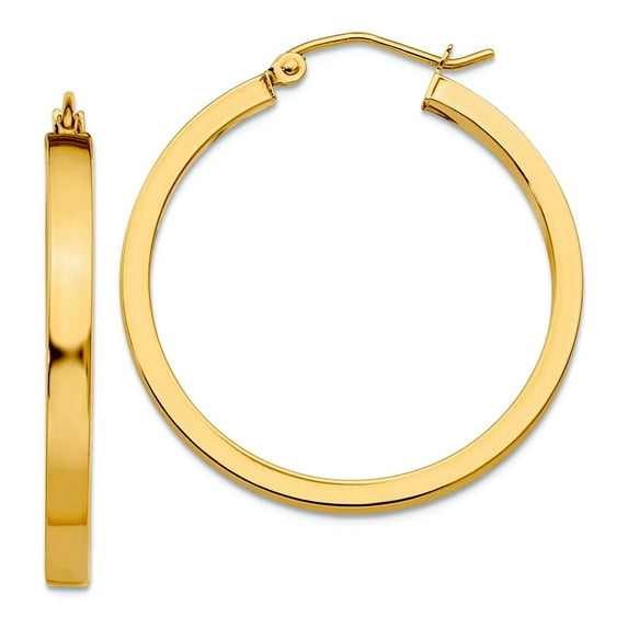 10k Solid Yellow Gold 2x3mm Square Tube Hoop Earringss 30mm Long 2mm Thick Hoop Earring for Women