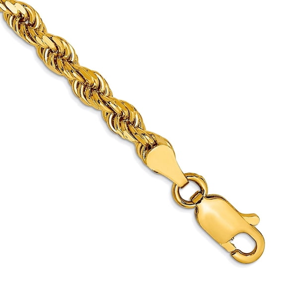 10k Yellow Gold 3.5mm Semi-solid Sparkle-Cut Rope Chain Bracelet 9 Inch Link Bracelet for Women and Men