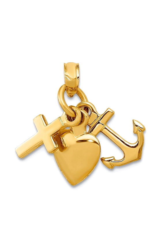 10k Gold 3-d Faith Hope and Love (cross Nautical Ship Mariner Anchor Heart Pendant Necklace) Moveable 18x7mm Wide Pendan