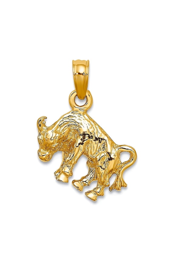 10k Gold 3-d Taurus Zodiac Pendant Necklace 16.55x13.3mm Wide Pendant for Women - 1.5 Grams