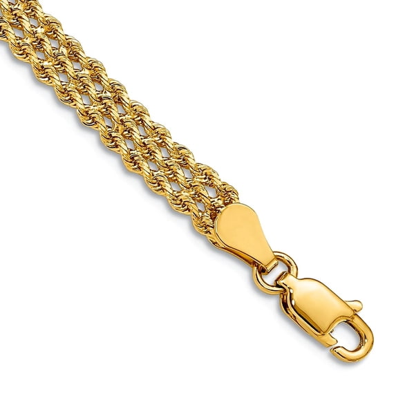 10k Solid Yellow Gold 4.5mm Wide Triple Strand Rope Bracelet 8 Inch Strand Bracelet for Women