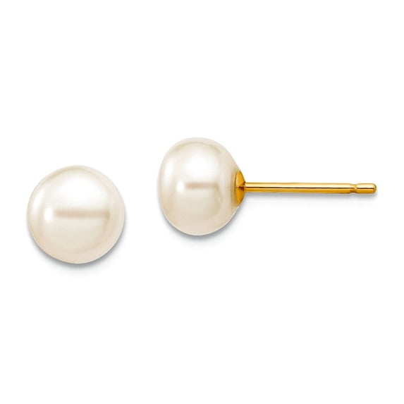 10k Solid Gold 6-7mm White Button Freshwater Cultured Pearl Stud Post Earrings Stud Earring for Women