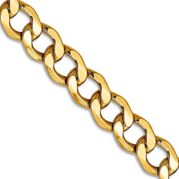 10k Yellow Gold 7.0mm Semi-solid Curb Link Chain Necklace 24 Inch Chain Necklace for Women and Men