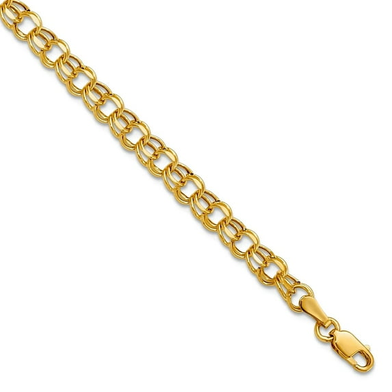 10k Solid Yellow Gold 7inch 4.5mm Hollow Sparkle-Cut Double Link Charm Bracelet Link Charm Bracelet for Women