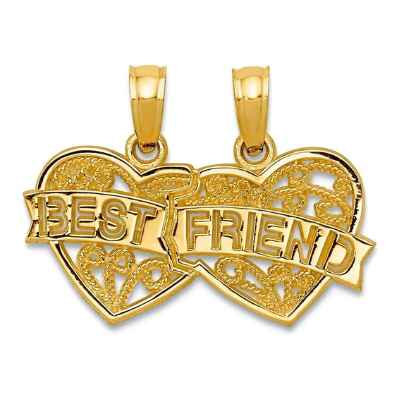 10k Gold Best Friend Breakable Double Love Heart Pendant Necklaces Pendant With Banner 16x10.5mm Wide Pendant for Women