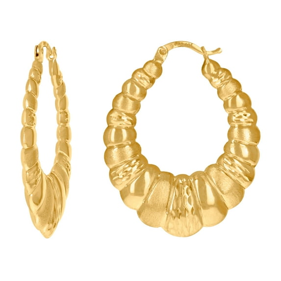 10k Gold Brushed Womens Scalloped 30.1mm Hinged Hoops Hugs Earlobe Earrings Hoop Earring for Women