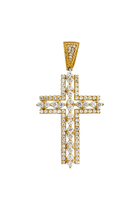 10k Gold Cubic Zirconia Mens Cross Height 45mm X Width 24.2mm Religious Charm Pendant Necklace for Men