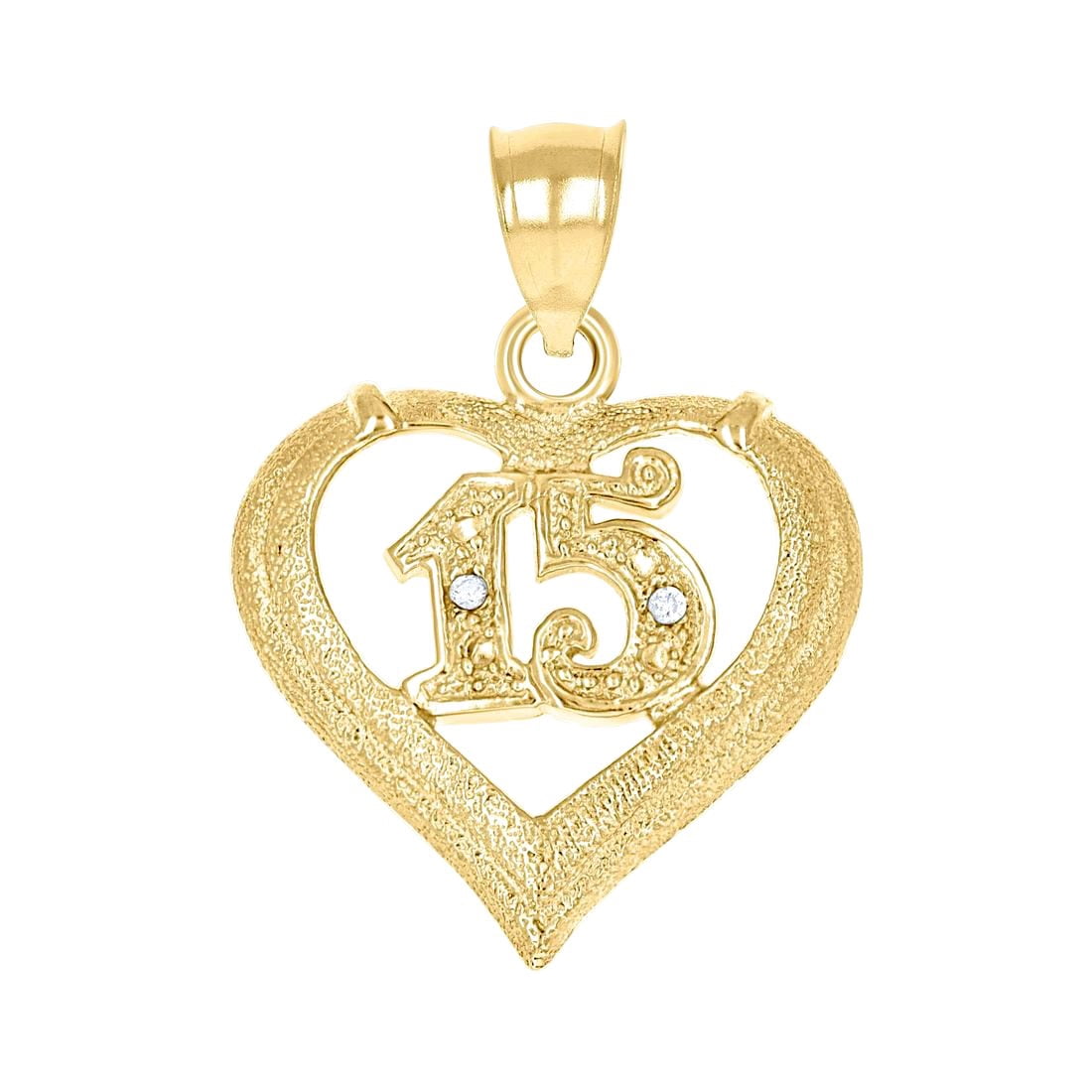 10k Gold Cubic Zirconia Womens 15 Anos Love Heart Height 26.3mm X