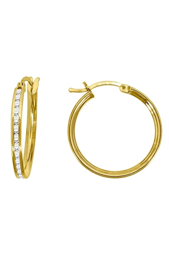 10k Gold Cubic Zirconia Womens Single Row 2mm X 20mm Hinged Hoops Hugs Earlobe Earrings Hoop Earring for Women