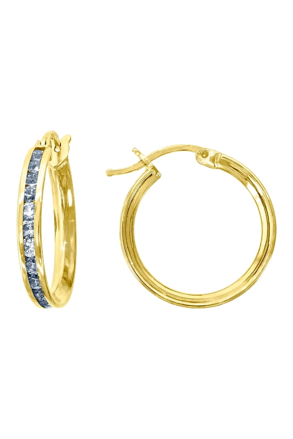 10k Gold Cubic Zirconia Womens Single Row 2mm X16mm Hinged Hoops Hugs Earlobe Earrings Hoop Earring for Women
