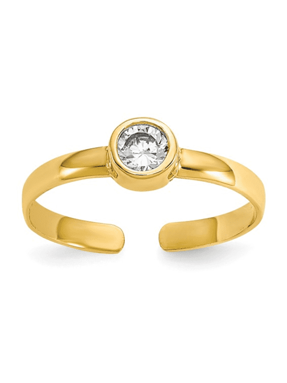 Round Cubic Zirconia Toe Ring in 10K Solid Yellow Gold Casted Polished Design for Women