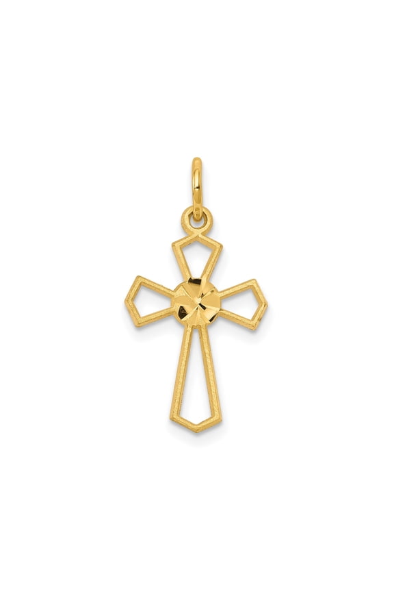 10k Gold Cross Pendant Necklace for Men and Women with Tapered Openwork Design Yellow Rhodium Religious Jewelry Unisex Modern Faith Symbol for Daily Wear