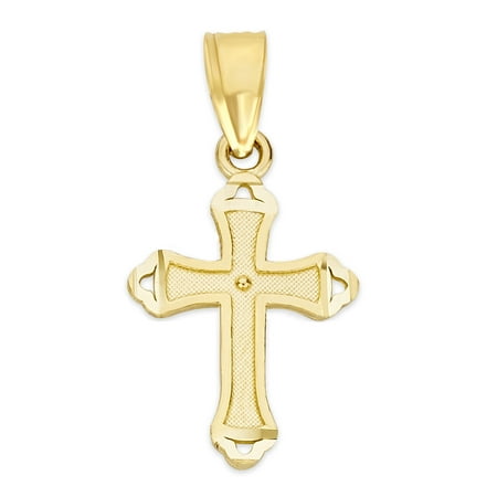 Golden Fire Solid 10k Gold Cross Pendant - Religious Jewelry for Women