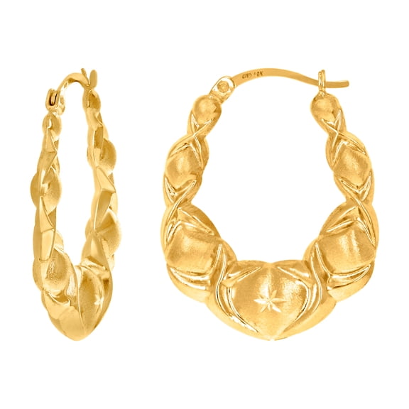 10k Gold Dc Brushed Womens Xo Hugs & Kisses 28mm Hinged Hoops Hugs Earlobe Earrings Hoop Earring for Women