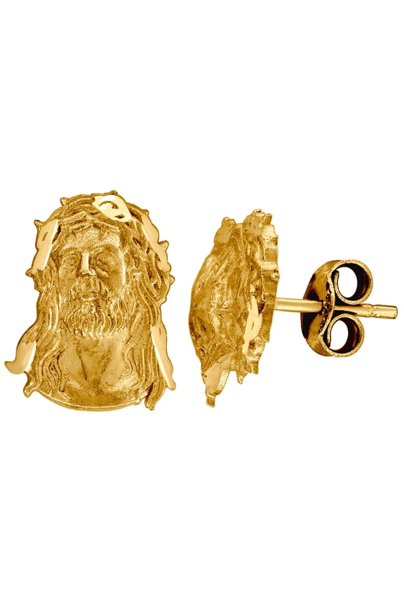 10k Gold Dc Mens Jesus 11.2mm X 14mm Religious Push Back Studs Stud Earring for Men - 1.7 Grams